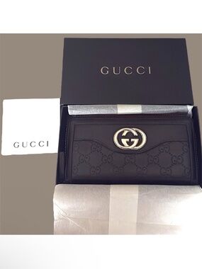 Gucci Sukey Long Zip Around Wallet  Guccissima GG Brown Leather Large with Box
